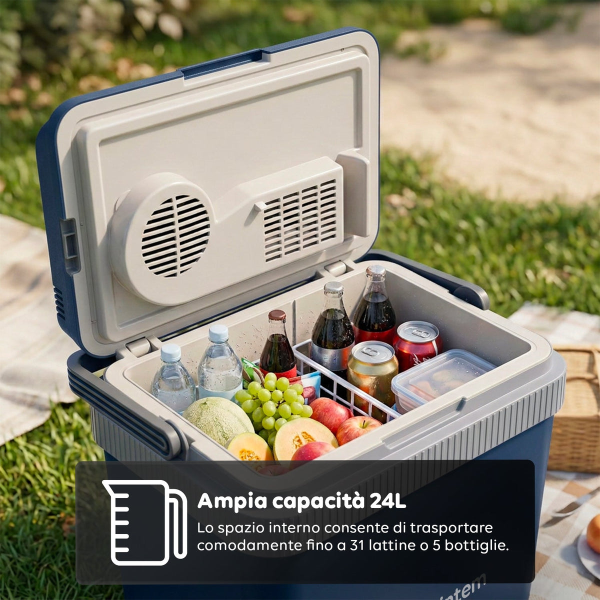 Borsa Frigo Elettrica 24L Caldo/Freddo – Raffredda fino a 18°C sotto la temperatura ambiente e scalda fino a 65°C (40/50W)