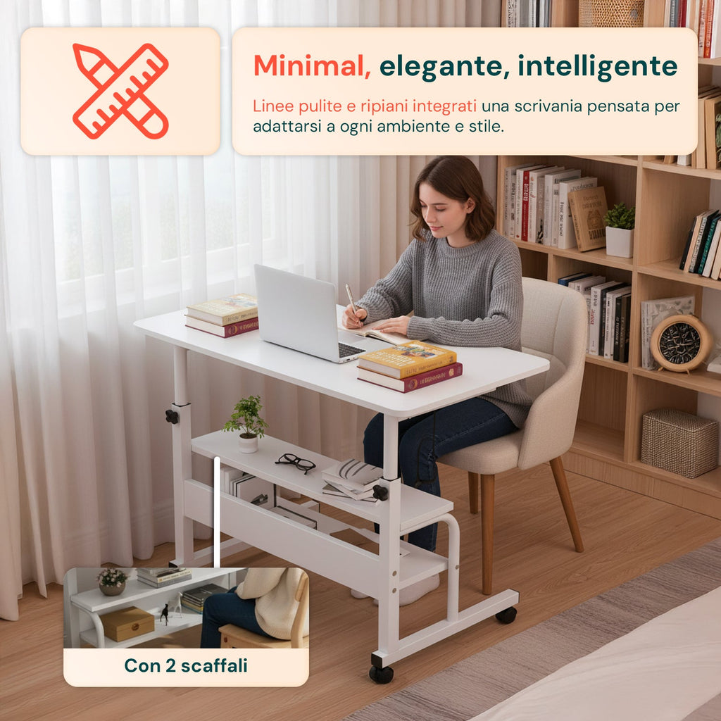 Scrivania mobile regolabile – Struttura in ferro e piano in MDF 80×40 cm