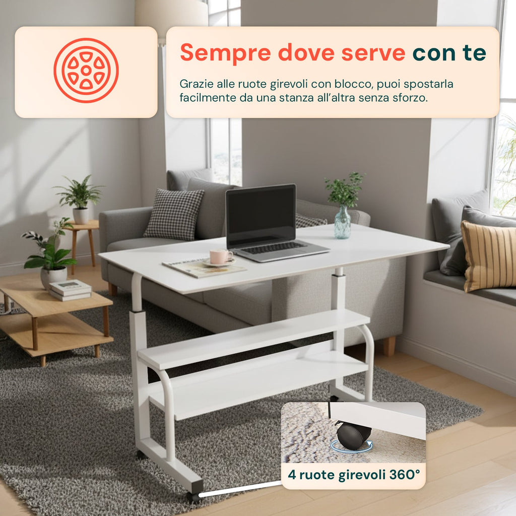Scrivania mobile regolabile – Struttura in ferro e piano in MDF 80×40 cm