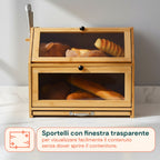 Dispensa in bambù a 2 ripiani con tagliere e vetrinette trasparenti