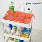 Carrello Multiuso Salvaspazio Bianco a 4 Ripiani per Cucina e Bagno con Ganci