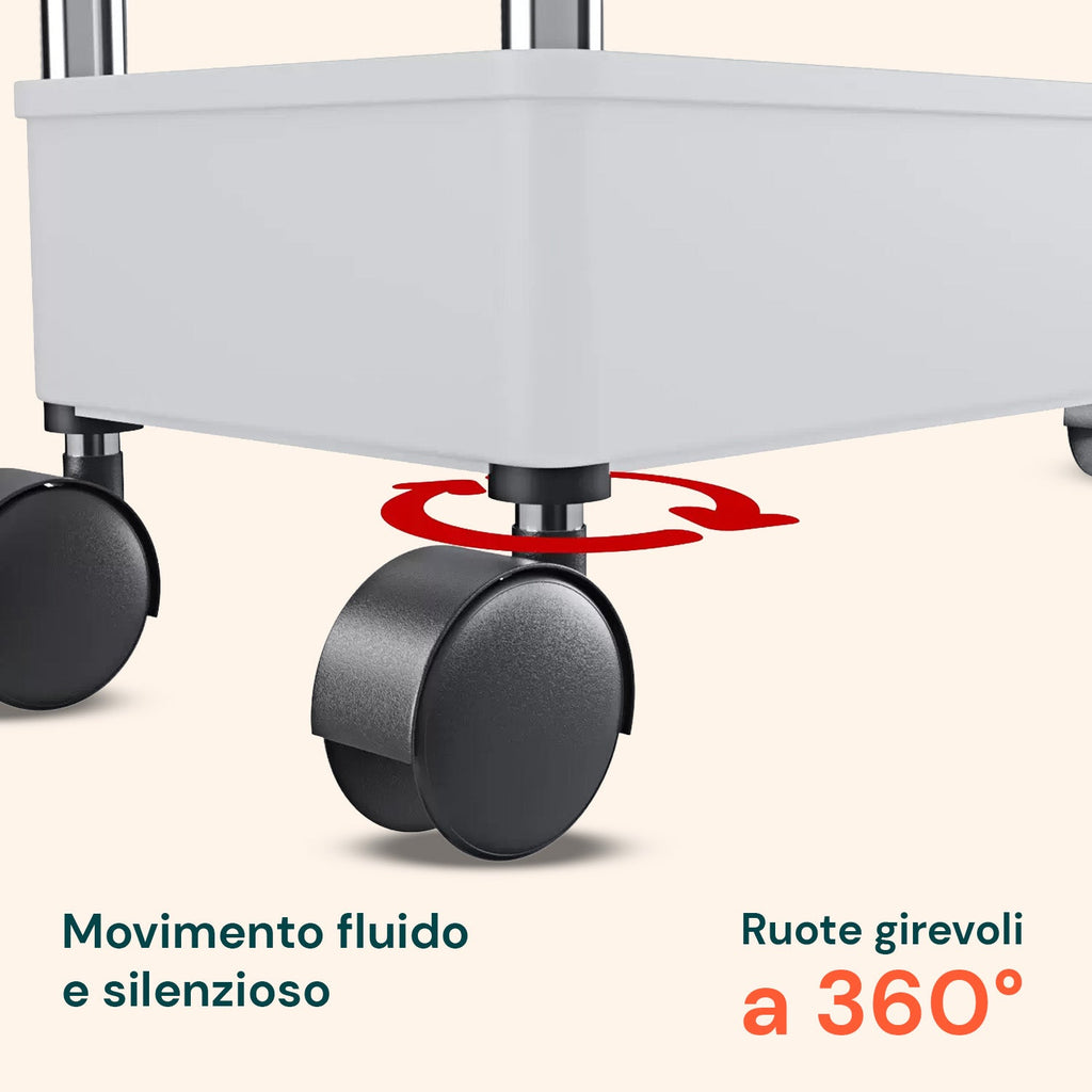 Carrello Multiuso Salvaspazio Bianco a 4 Ripiani per Cucina e Bagno con Ganci