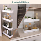 Carrello Multiuso Salvaspazio Bianco a 4 Ripiani per Cucina e Bagno con Ganci