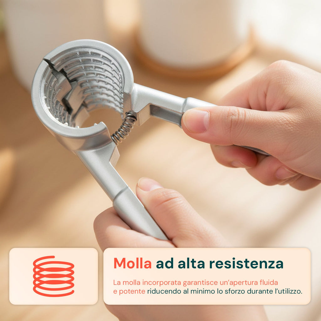 Schiaccianoci in alluminio ergonomico con molla integrata resistente