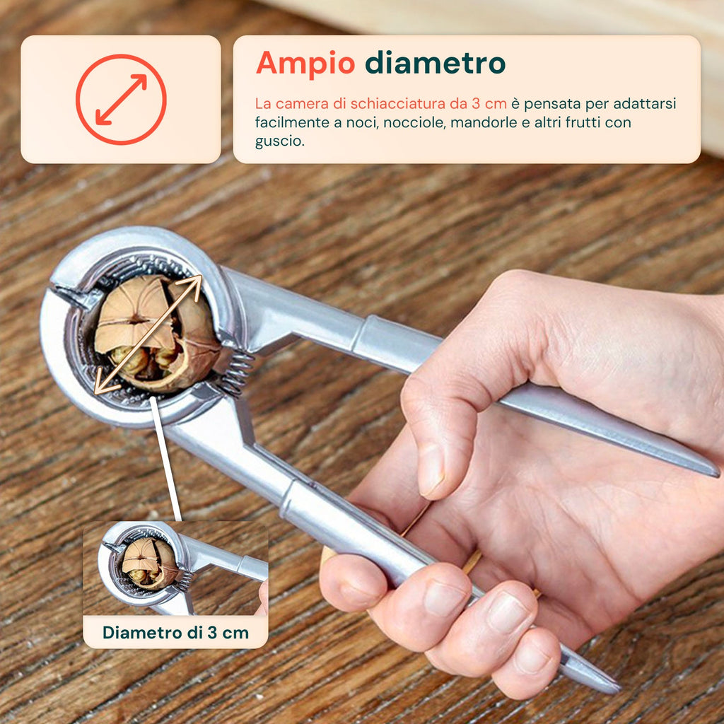 Schiaccianoci in alluminio ergonomico con molla integrata resistente