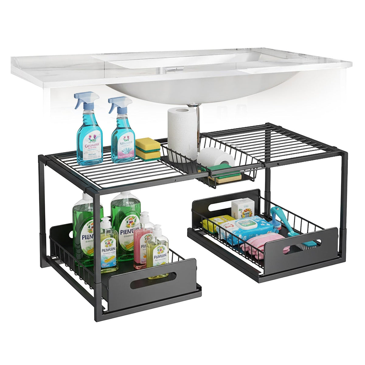 Organizer sottolavello cucina estensibile con 2 cassetti estraibili