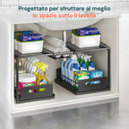 Organizer sottolavello cucina estensibile con 2 cassetti estraibili