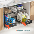 Organizer sottolavello cucina estensibile con 2 cassetti estraibili