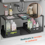 Organizer sottolavello cucina estensibile con 2 cassetti estraibili