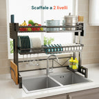 Organizer Cucina 2 Livelli Espandibile con Scolapiatti e Accessori Inclusi
