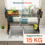 Organizer Cucina 2 Livelli Espandibile con Scolapiatti e Accessori Inclusi