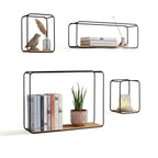 Set 4 Mensole da Parete Design Minimal con Ripiano in MDF e Struttura in Acciaio