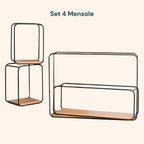 Set 4 Mensole da Parete Design Minimal con Ripiano in MDF e Struttura in Acciaio