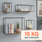 Set 4 Mensole da Parete Design Minimal con Ripiano in MDF e Struttura in Acciaio