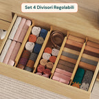 Separatori per Cassetti in Bamboo Regolabili con Molla - Set 4 Pezzi