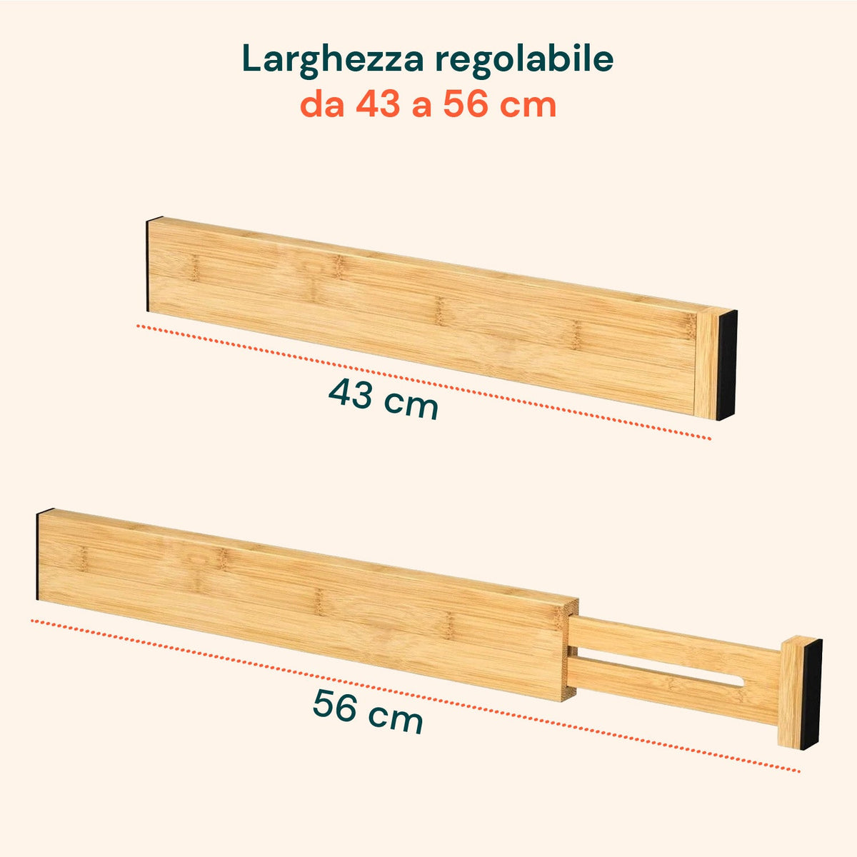 Separatori per Cassetti in Bamboo Regolabili con Molla - Set 4 Pezzi