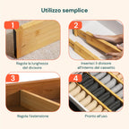 Separatori per Cassetti in Bamboo Regolabili con Molla - Set 4 Pezzi