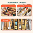 Separatori per Cassetti in Bamboo Regolabili con Molla - Set 4 Pezzi