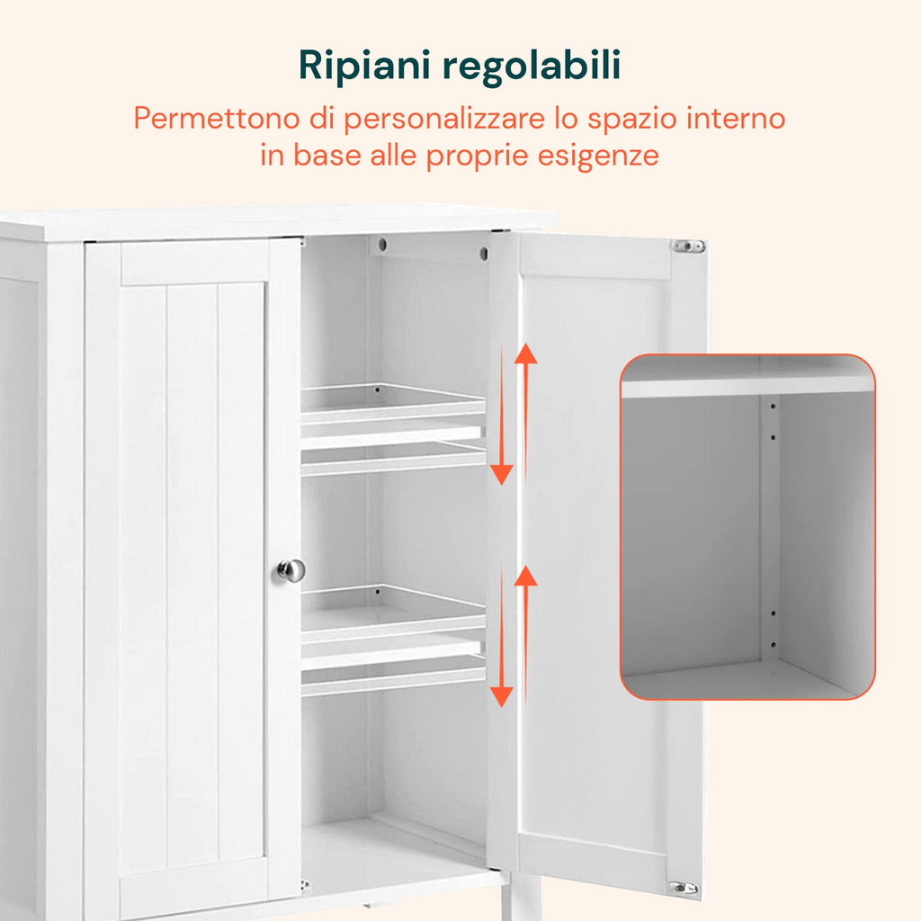 Armadietto Multiuso in MDF con Ripiani Regolabili e 2 Ante per Bagno o Cucina