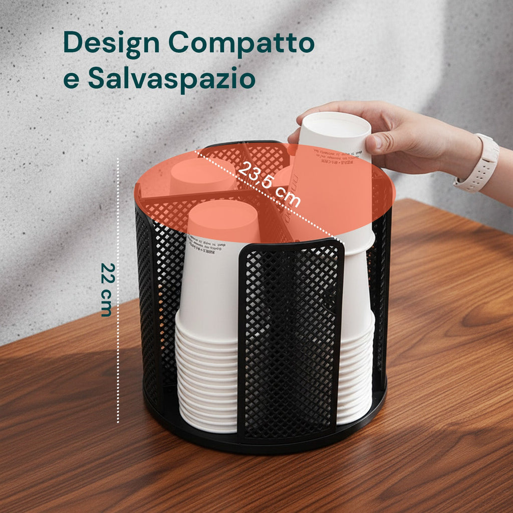 Portabicchieri girevole a 360° salvaspazio con 4 scomparti