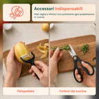 Set di 6 coltelli da cucina in acciaio inox con motivo a diamante, completo di: coltello da chef, coltello da pane, coltello multiuso, mannaia, forbici e pelapatate