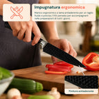 Set di 6 coltelli da cucina in acciaio inox con motivo a diamante, completo di: coltello da chef, coltello da pane, coltello multiuso, mannaia, forbici e pelapatate