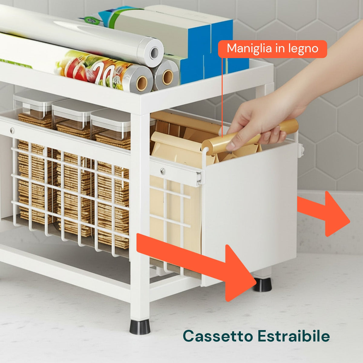 Organizzatore Salvaspazio in Metallo con 2 Cassetti Scorrevoli e Altezza Regolabile
