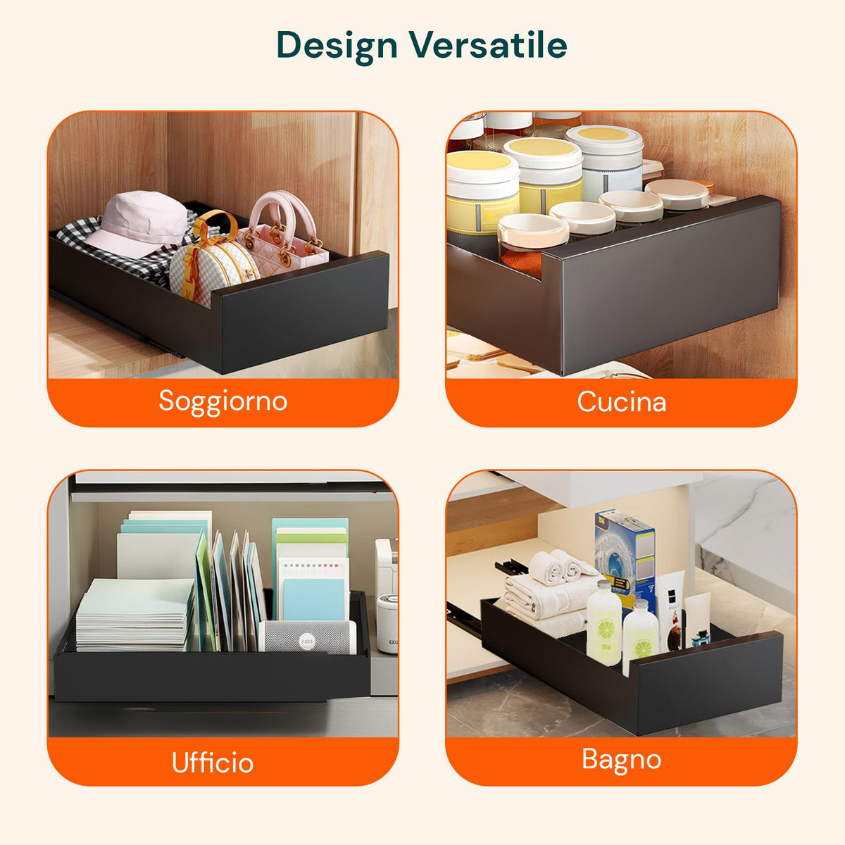 Cassetto universale estraibile 25x43 cm in acciaio - Portata 10kg