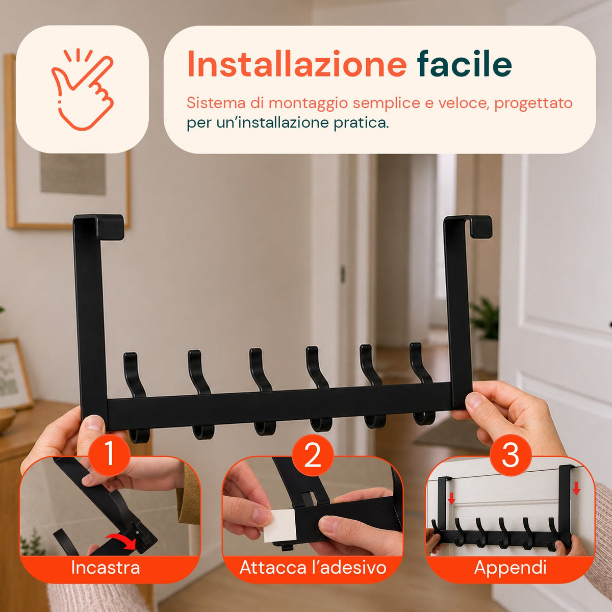 Appendiabiti da Porta in Alluminio con 12 Ganci, Portata 10kg – Adatto per Porte con Spessore da 4,1-4,5 cm