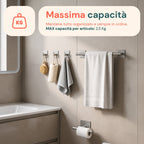Set 5 Accessori Bagno Adesivi Neri in Acciaio Inox Portata 2,5kg - Completo di Porta Rotolo e Ganci per Asciugamani