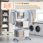 Stendibiancheria Verticale a 3 Livelli in Ferro e PP, Estensibile e con Ruote Piroettanti – L105xP64xA173cm, Portata 20kg