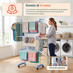 Stendibiancheria Verticale a 3 Livelli in Ferro e PP, Estensibile e con Ruote Piroettanti – L105xP64xA173cm, Portata 20kg