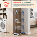 Stendibiancheria Verticale a 3 Livelli in Ferro e PP, Estensibile e con Ruote Piroettanti – L105xP64xA173cm, Portata 20kg