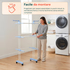 Stendibiancheria Verticale a 3 Livelli in Ferro e PP, Estensibile e con Ruote Piroettanti – L105xP64xA173cm, Portata 20kg