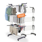 Stendibiancheria Verticale a 3 Livelli in Ferro e PP, Estensibile e con Ruote Piroettanti – L105xP64xA173cm, Portata 20kg