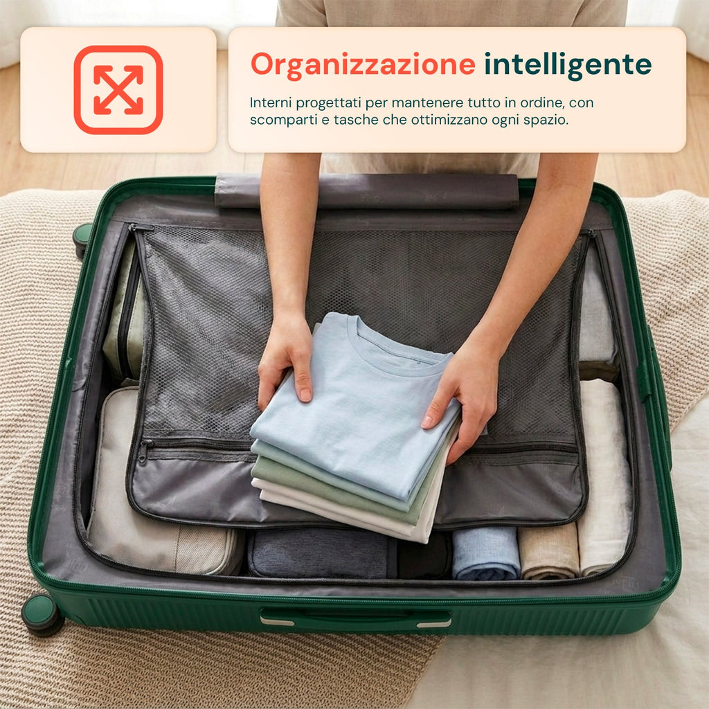 Set 3 Trolley Rigidi da Viaggio + Beauty Case con 4 Ruote Multidirezionali (56-66-76 cm)