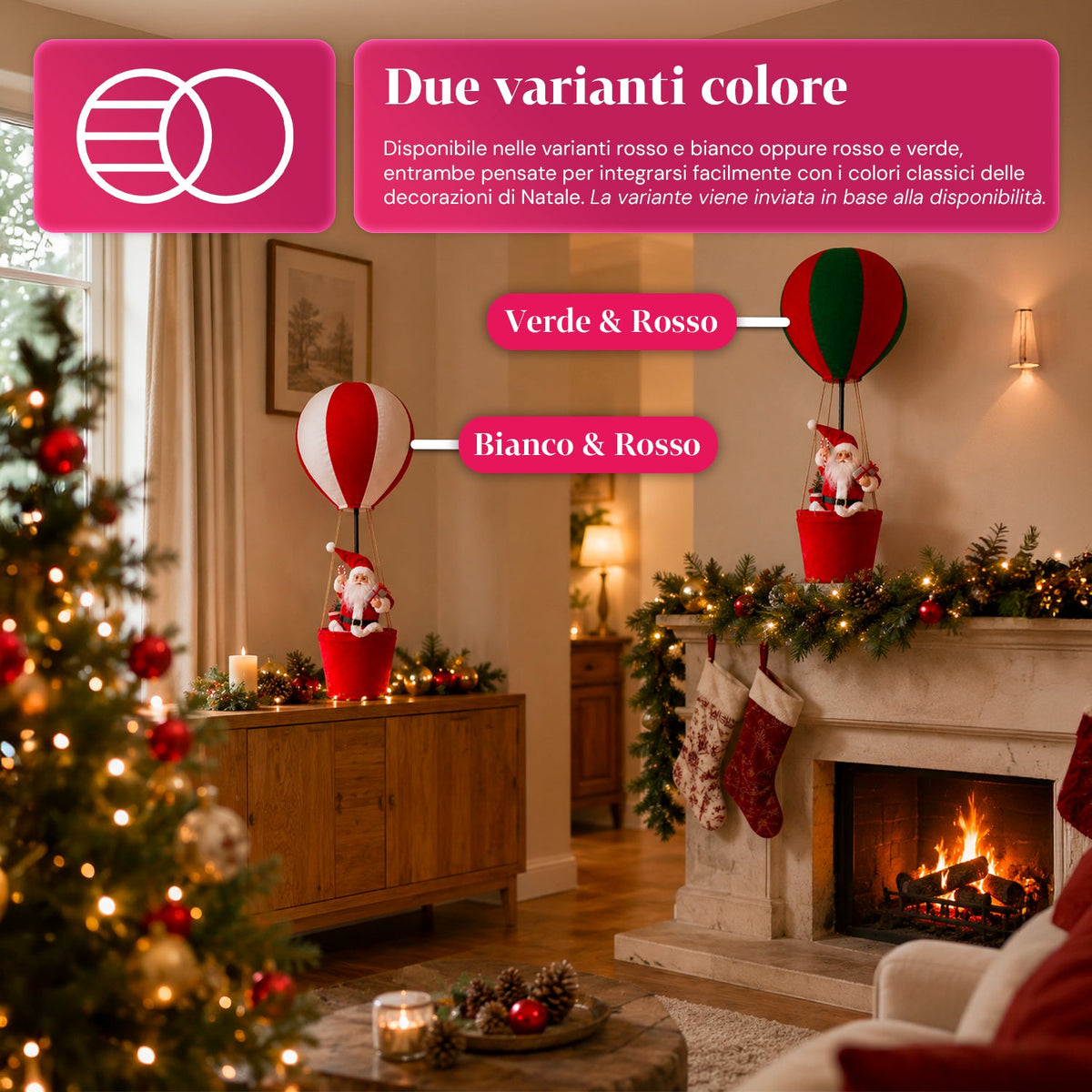 Decorazione Natalizia da Interno – Mongolfiera con Babbo Natale e Dettagli Festivi