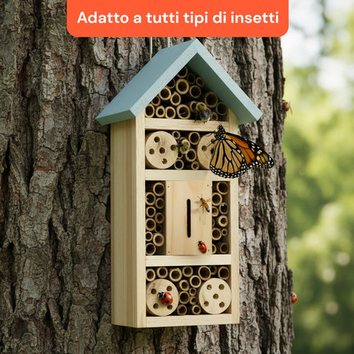 Baita per insetti da giardino in legno di bambù – 6 scomparti