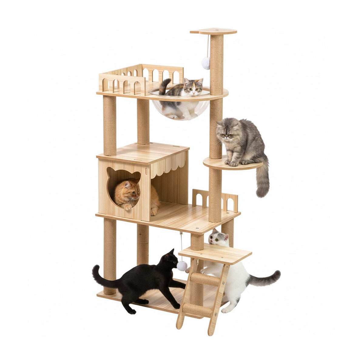 Tiragraffi per Gatti Multilivello con Cuccia e Amaca H135cm