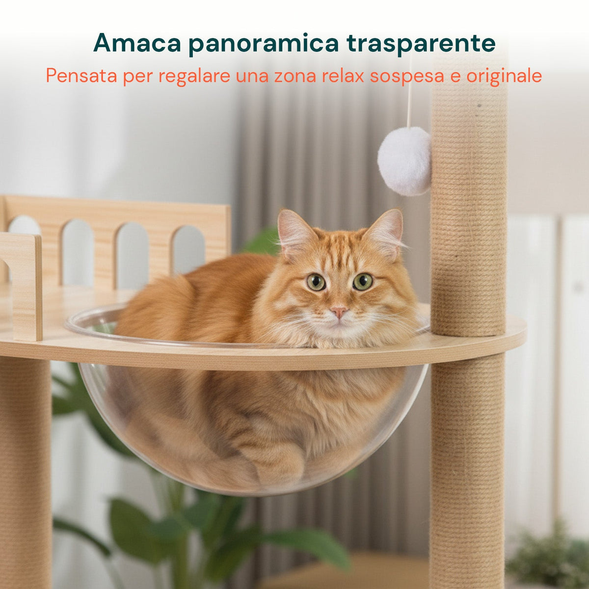 Tiragraffi per Gatti Multilivello con Cuccia e Amaca H135cm