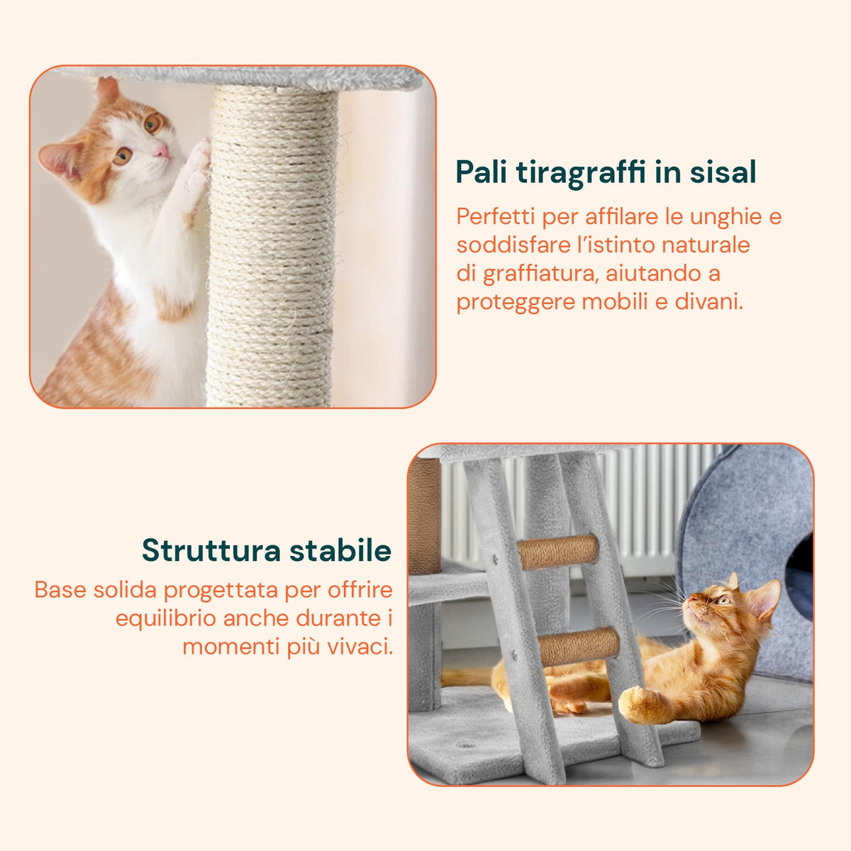 Tiragraffi per gatti da 92 cm con cuccia, scaletta e giochi