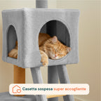 Tiragraffi per gatti da 92 cm con cuccia, scaletta e giochi