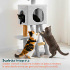 Tiragraffi per gatti da 92 cm con cuccia, scaletta e giochi