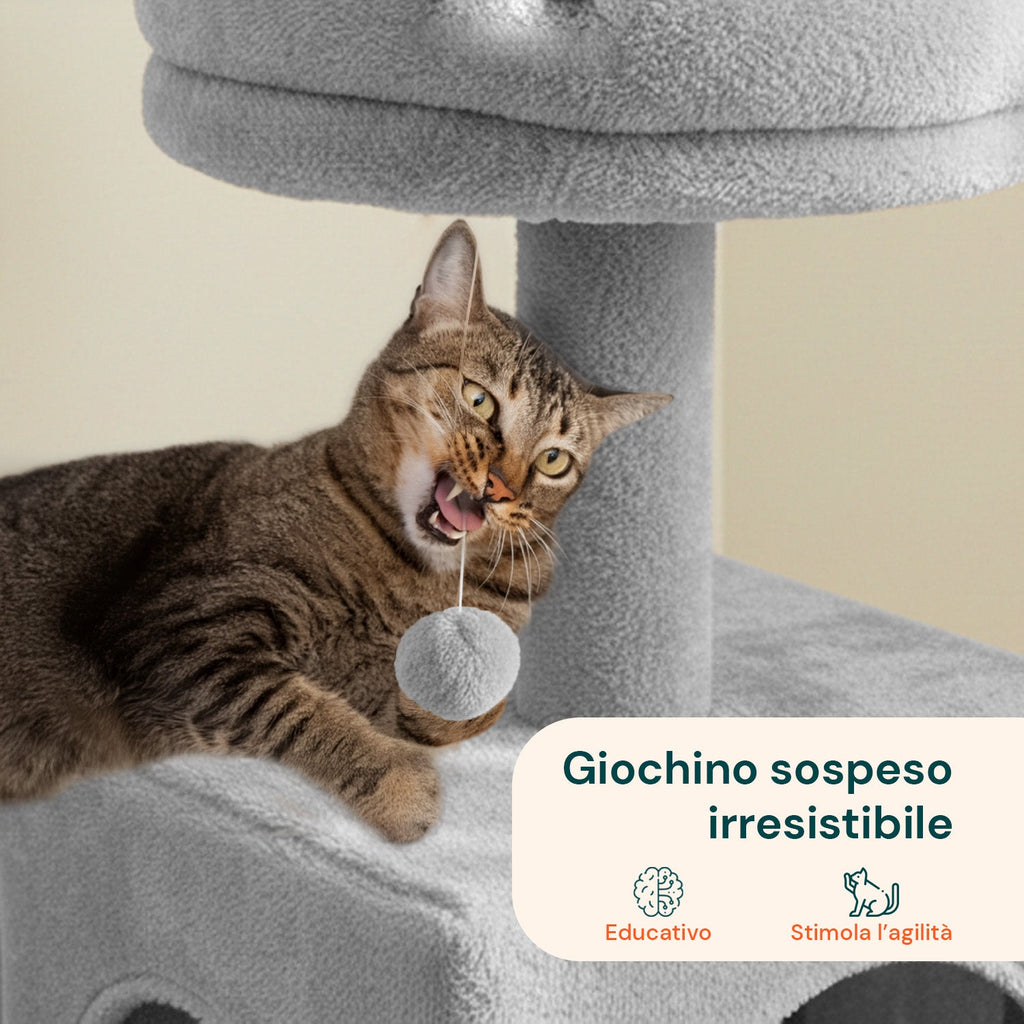 Tiragraffi per gatti da 92 cm con cuccia, scaletta e giochi