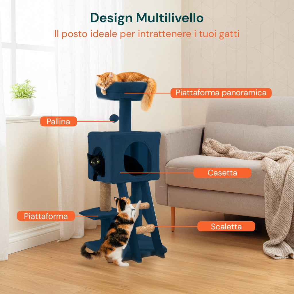 Tiragraffi per gatti da 92 cm con cuccia, scaletta e giochi