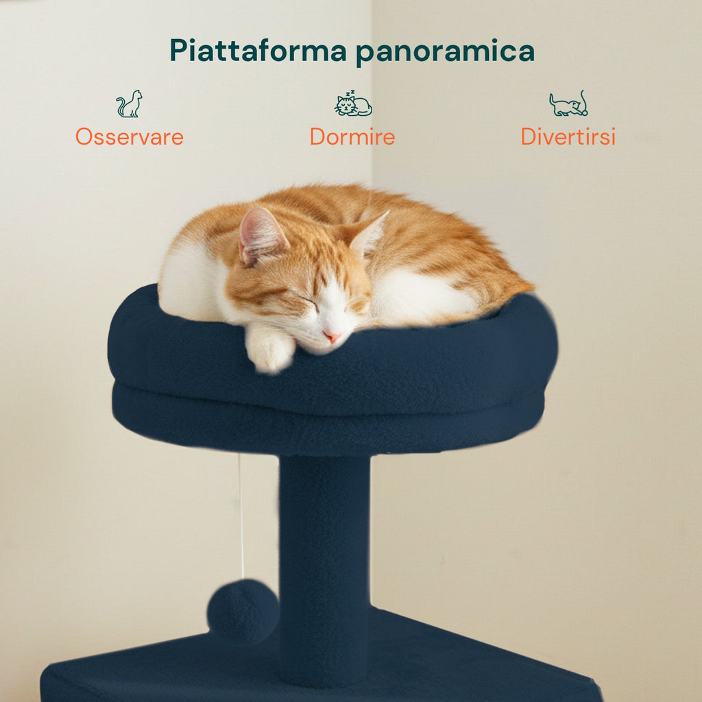 Tiragraffi per gatti da 92 cm con cuccia, scaletta e giochi