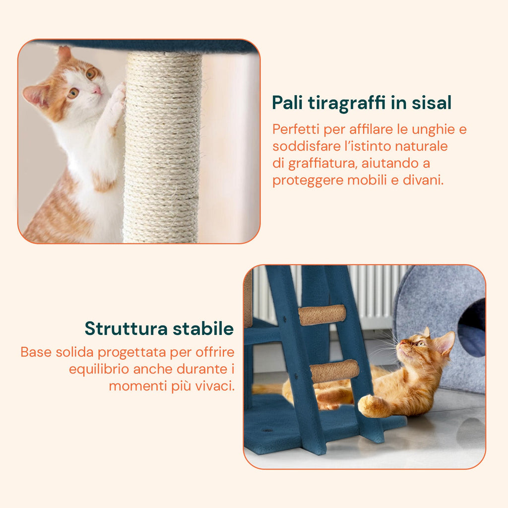 Tiragraffi per gatti da 92 cm con cuccia, scaletta e giochi