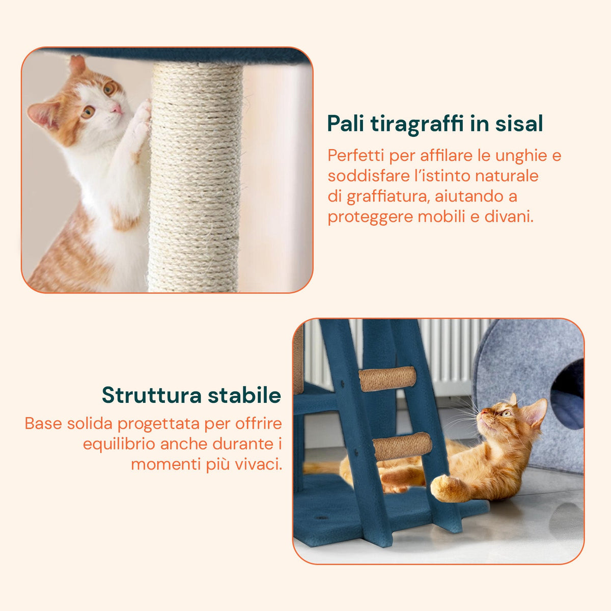 Tiragraffi per gatti da 92 cm con cuccia, scaletta e giochi