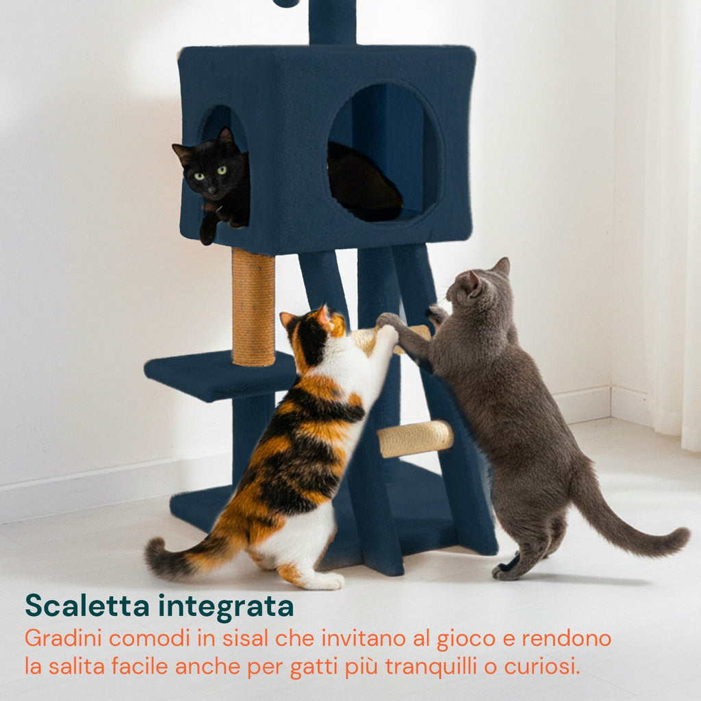Tiragraffi per gatti da 92 cm con cuccia, scaletta e giochi