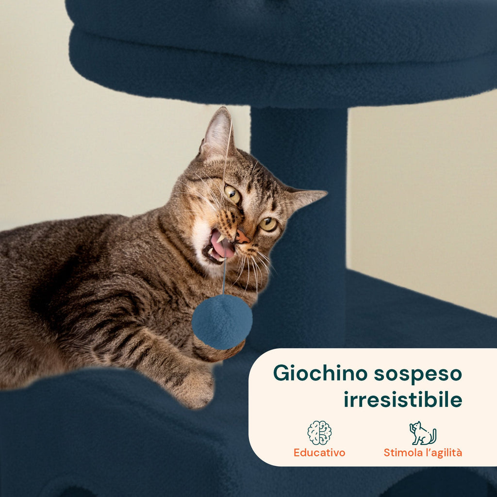 Tiragraffi per gatti da 92 cm con cuccia, scaletta e giochi
